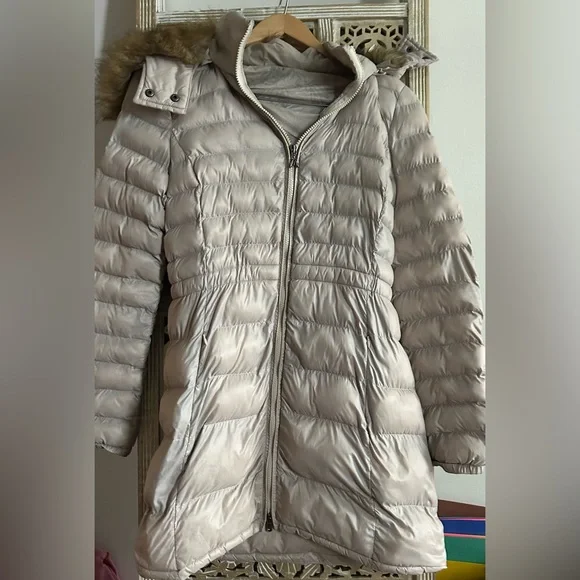 Patrizia Pepe Jacket Woman Beige Tan Detachable Hood Puffer Faux Fur Sz XS or 42 - Picture 1 of 10